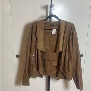 Brown faux Leather open front Jacket